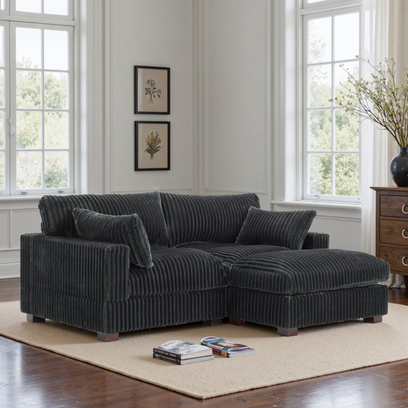 Canapé modulaire réversible en flanelle de fourrure de lapin 3 pièces, Fausse fourrure grise