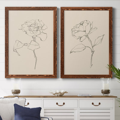 Floral Contour Study I - Toile encadrée de qualité supérieure - prête à être accrochée