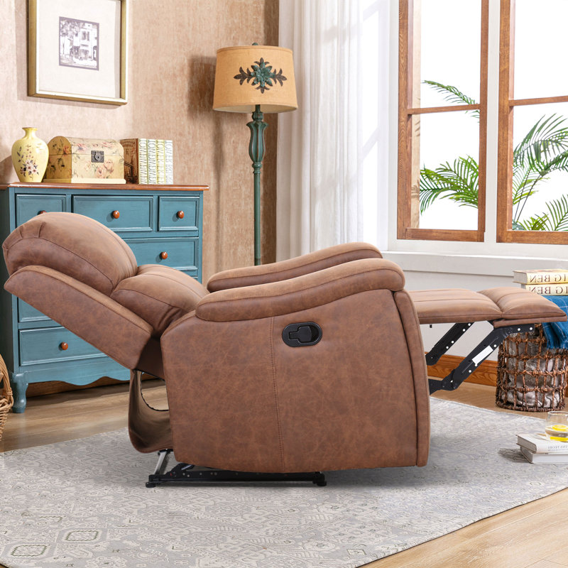 Emony 37" Wide Modern Vegan Leather Manual Recliner Chair with Built-in Cup Holder, Cognac