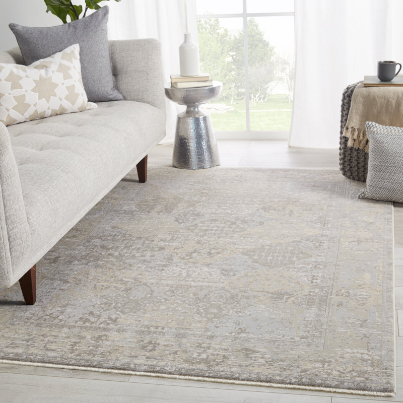Tapis gris tissé à la machine Clint, Rectangle 9 pi 6 po x 12 pi 6 po