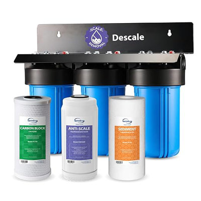Système de filtration d'eau iSpring anti-calcaire pour toute la maison, réduit jusqu'à 99% le chlore, les odeurs et les sédiments, détartrant à 3 étapes et filtre à eau, entrée / sortie de 1 po, modèle: WGB31B-DS