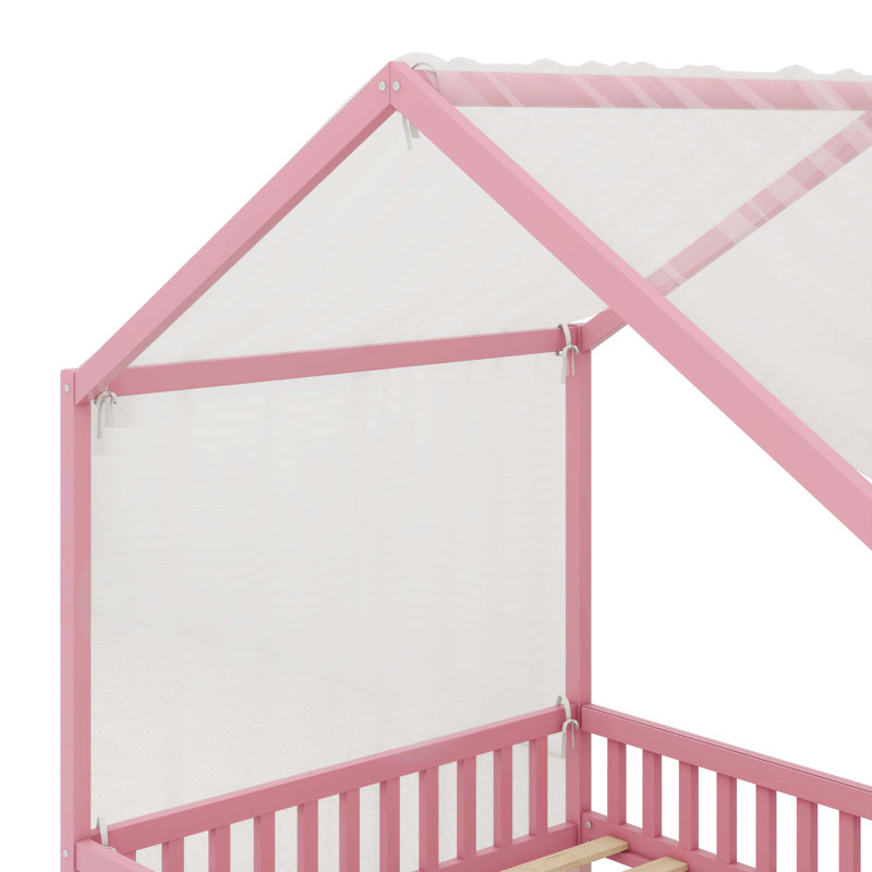 Lit pour enfant avec baldaquin, cadre de lit double en forme de maison pour enfants, lit pour tout-petits à haut bord pour enfants Montessori