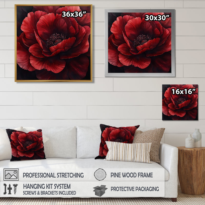 Bourgogne pivoine dans la couche de grâce I - coquelicots, art mural, H 36 po x l 36 po, Toile tendue, Ne s’applique pas