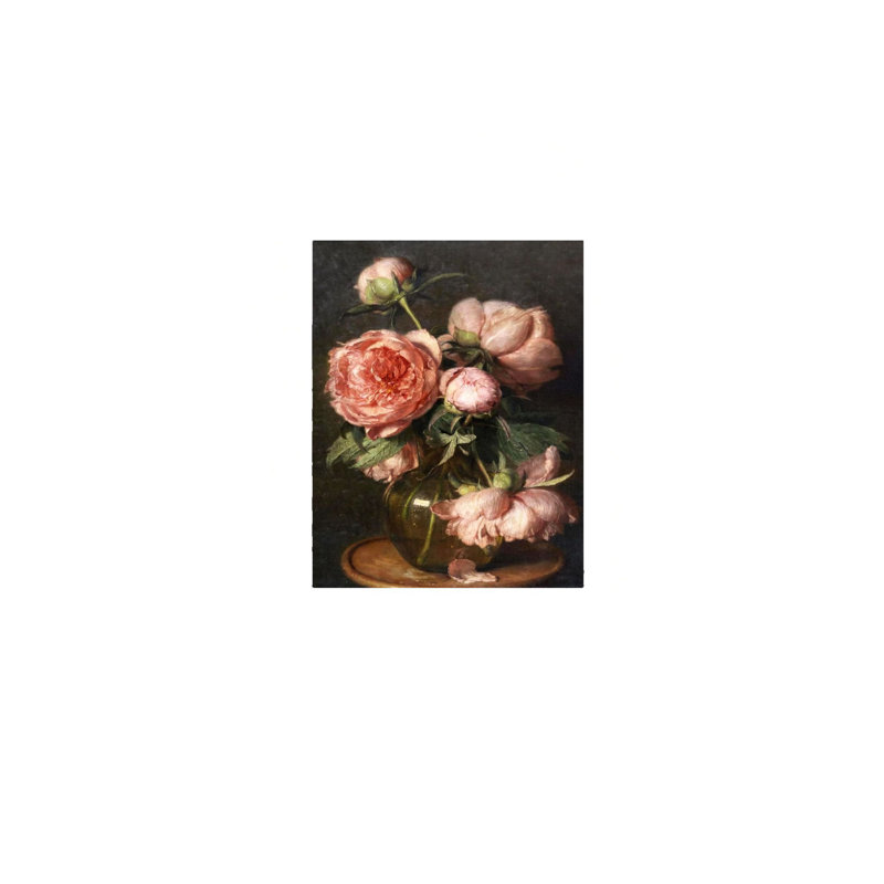 Reproduction d'art classique sur toile, pivoines roses foncées classiques, support de cadre en bois massif, 16 po x 24 po