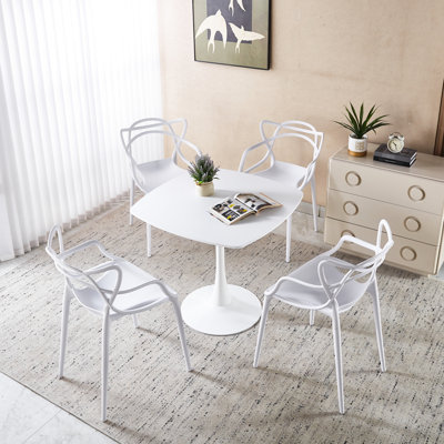 Table de salle à manger 5 pièces, table à piédestal Mid-Century avec pieds en métal, table de loisirs blanche, conception simple à assembler, café à nettoyage rapide, facile à assembler et à nettoyer
