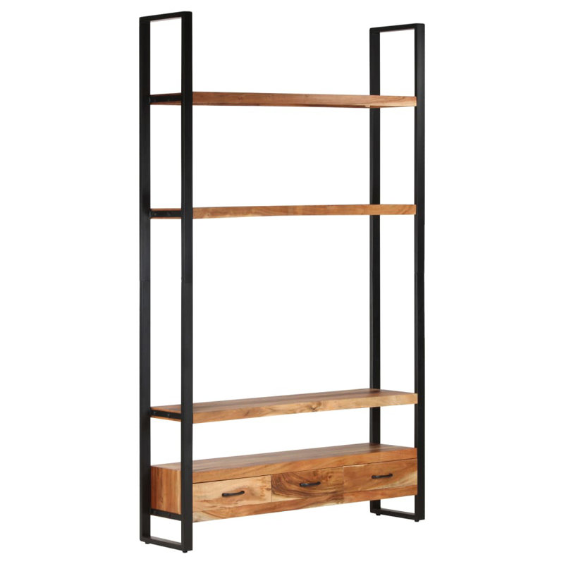 Bookshelf 46.5"x11.8"x78.7" Solid Wood, Walnut/Black
