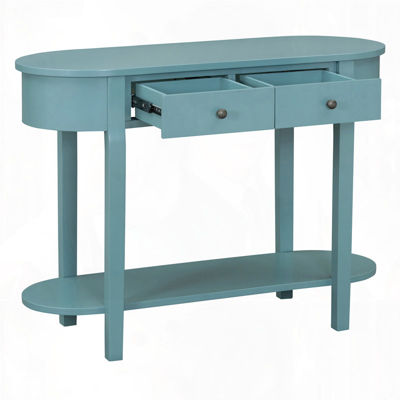 Curved Design Console Table with Drawers, Turquoise Green