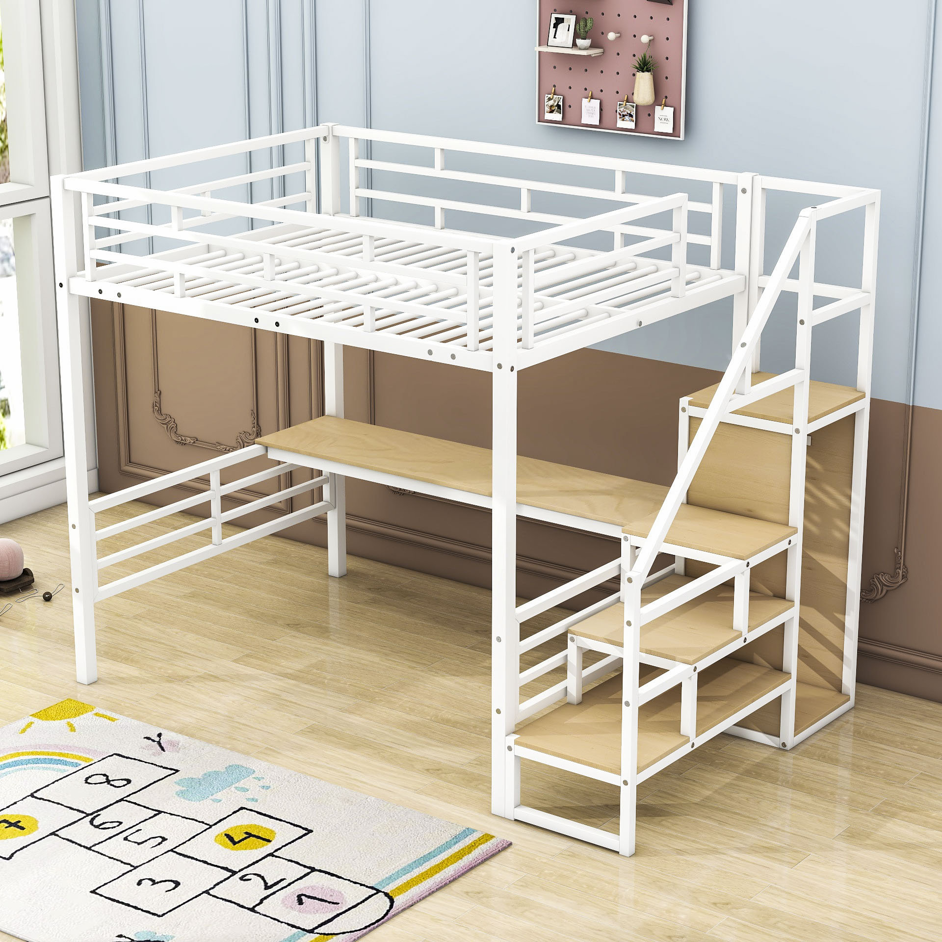 Mason & Marbles Laci Full Size Metal Loft Bed with Desk,Stair and ...