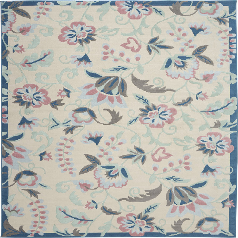 Tapis à motif damas bleu cobalt Hyeon, Rectangle 5 pi 3 po x 7 pi 5 po