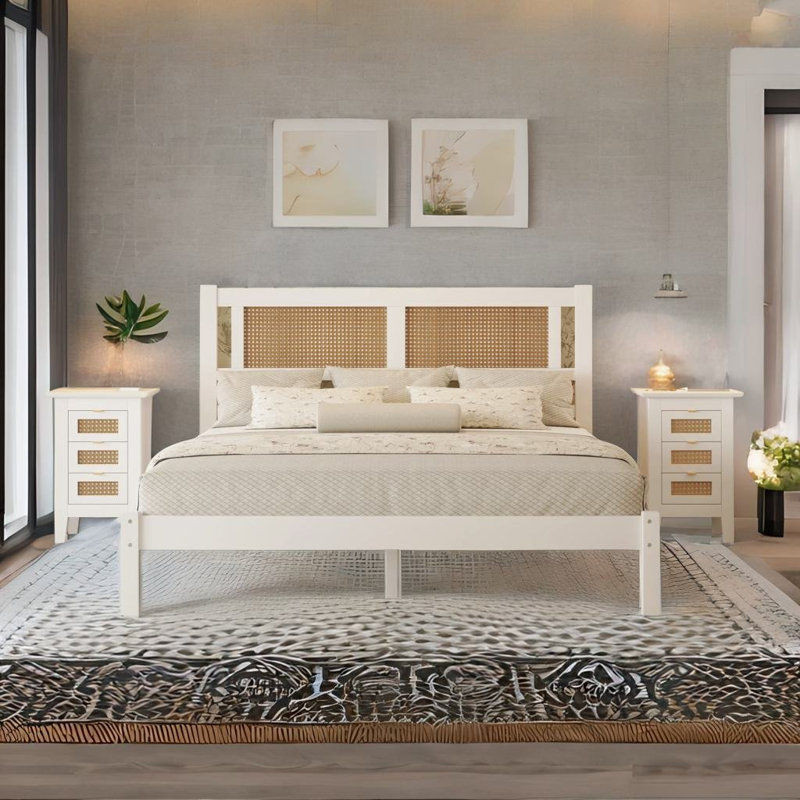 Ensemble de chambre à coucher 3 pièces pour lit double, noir, Blanc, Grand
