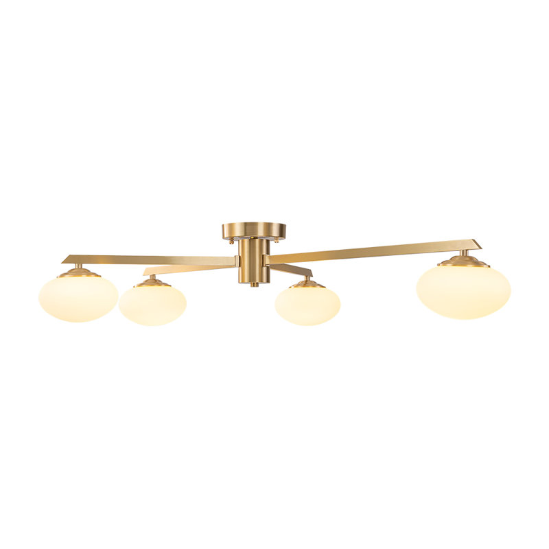 Priella Mid-Century 6-Light Brass Ellipse Glass Semi-Flush Mount, 4, Gold
