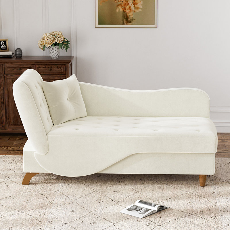Acotas Velvet Upholstered Chaise Lounge, Beige Velvet