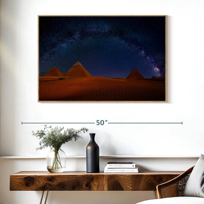 Ciel étoilé sur les pyramides de Gizeh, Cadre flottant en bois naturel, 40 po x 27 po