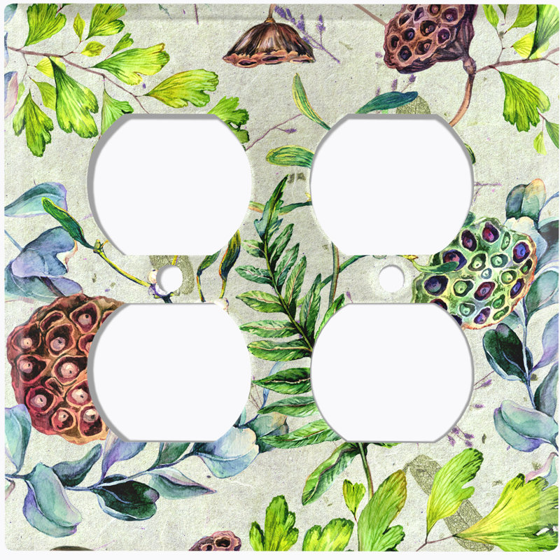 Cotton Flower Root Leaf Feather Green Landscape & Nature 2 - Gang Duplex Outlet Standard Wall Plate