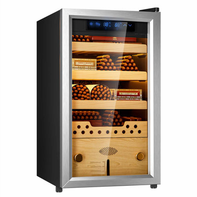 Electric Humidor With Compressor Cooling, Large Capacity Humidor Cabinet With Premium Humidity Control And Cedar Wood Shelves – Ideal For Cigar Storage (silver)