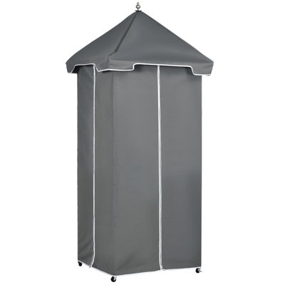 Outsunny Outdoor Towel Valet Caddy, Covered Poolside Towel Holder Rack, Shelf, Basket, Rolling Pe Rattan Wicker Storage On Wheels, Gray by DAPPER DOODLES INC