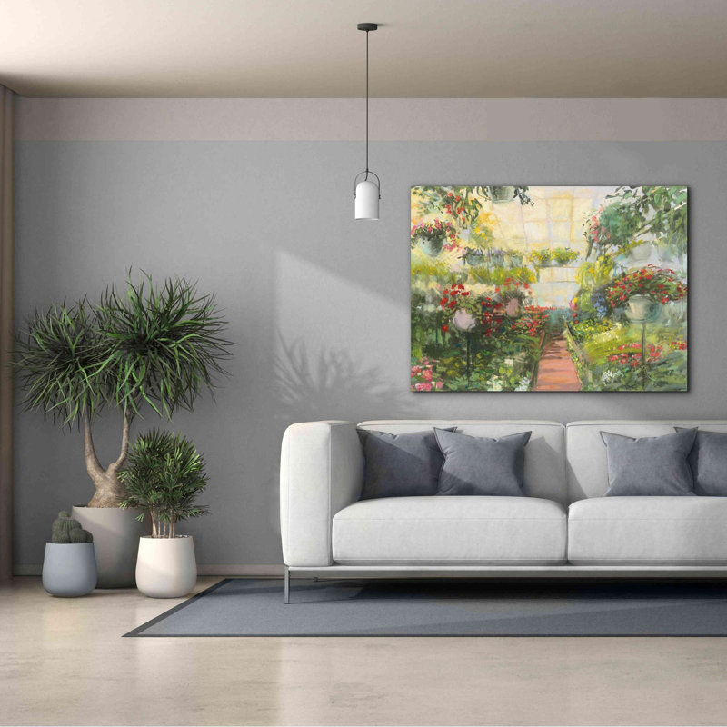 «Aamori Greenhouse Flowers Crop» par Carol Rowan - reproduction d'art sur toile tendue, H 40 po x l 54 po x P 1,5 po
