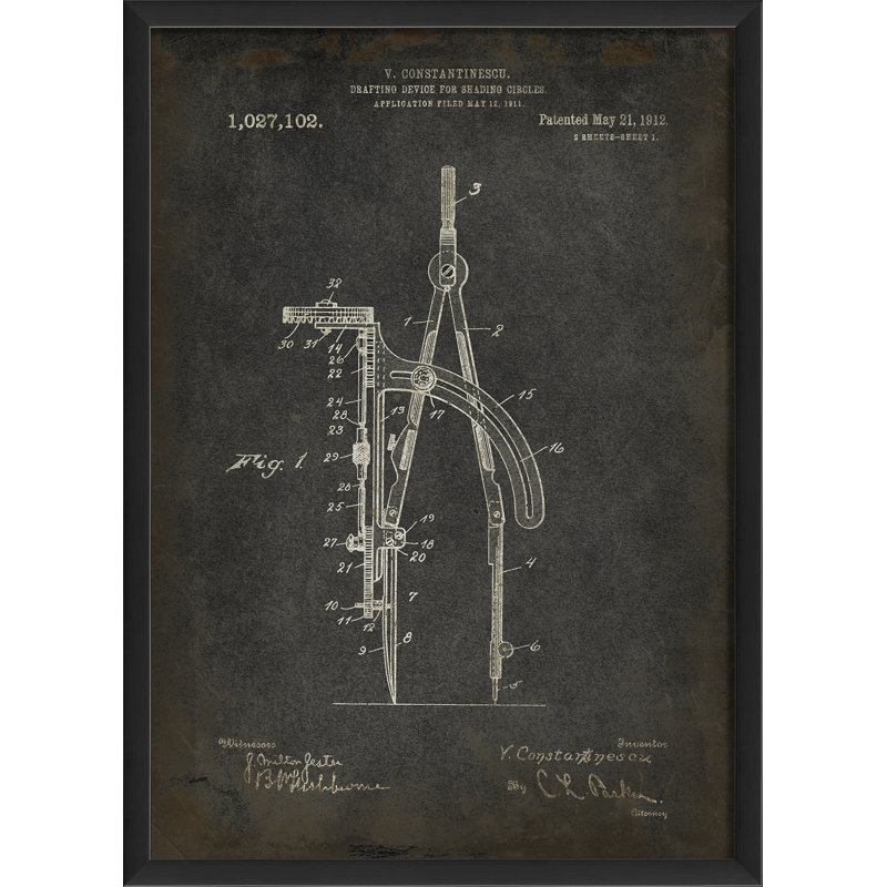 « constantinescu compass brevet », impression encadrée, Noir