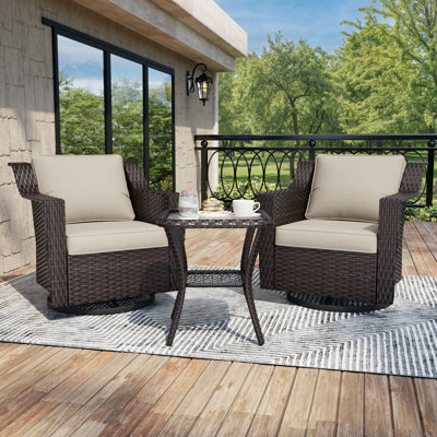 2 - Person Outdoor Wicker Patio Conversation Set with Swivel Chairs by Ebern Designs