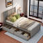 Lit plateforme en bois avec deux tiroirs sous le lit-1055846292