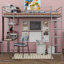 Lit mezzanine en métal avec 2 tablettes et un bureau-101953787-113317681