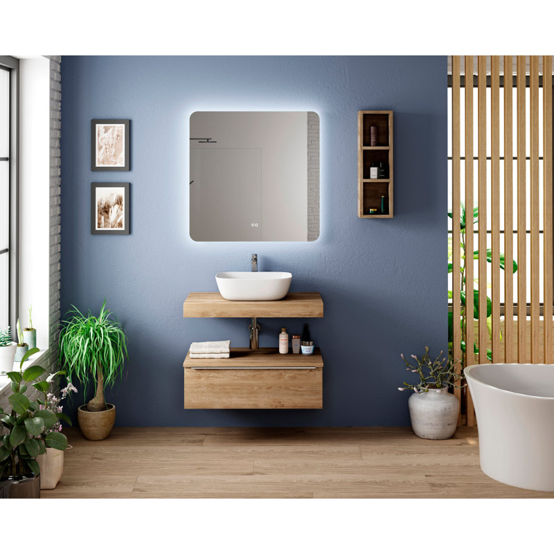 Dessus de meuble-lavabo en bois manufacturé 27,6 po avec trous de robinet Waimea, Chêne