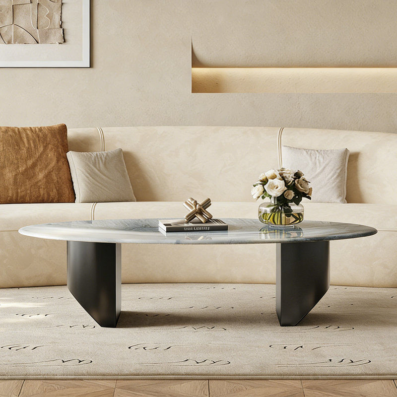 Table basse en pierre de luxe de style micro-cristallin, H 15,7 po x L 63 po x l 35,4 po