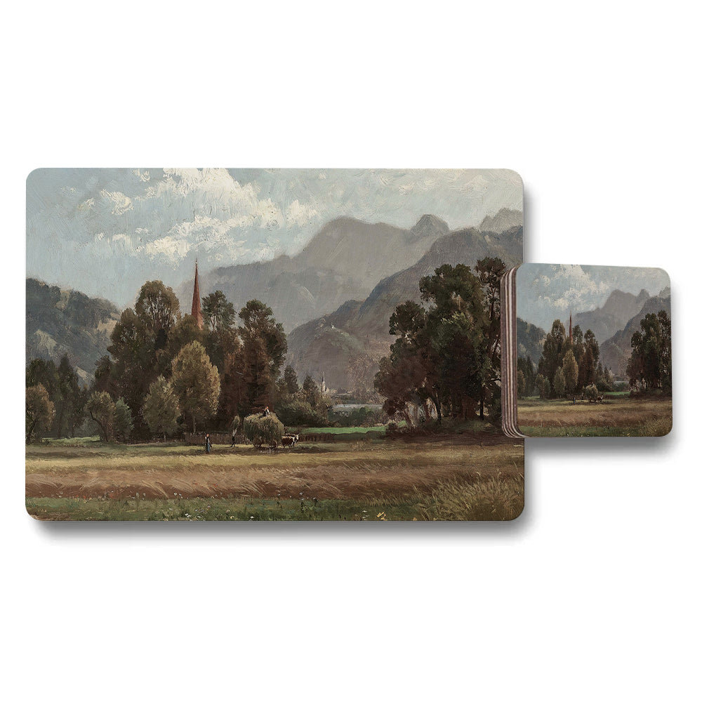 Landscape Themed Placemat And Coaster Set With Scenic Mountain Artwork