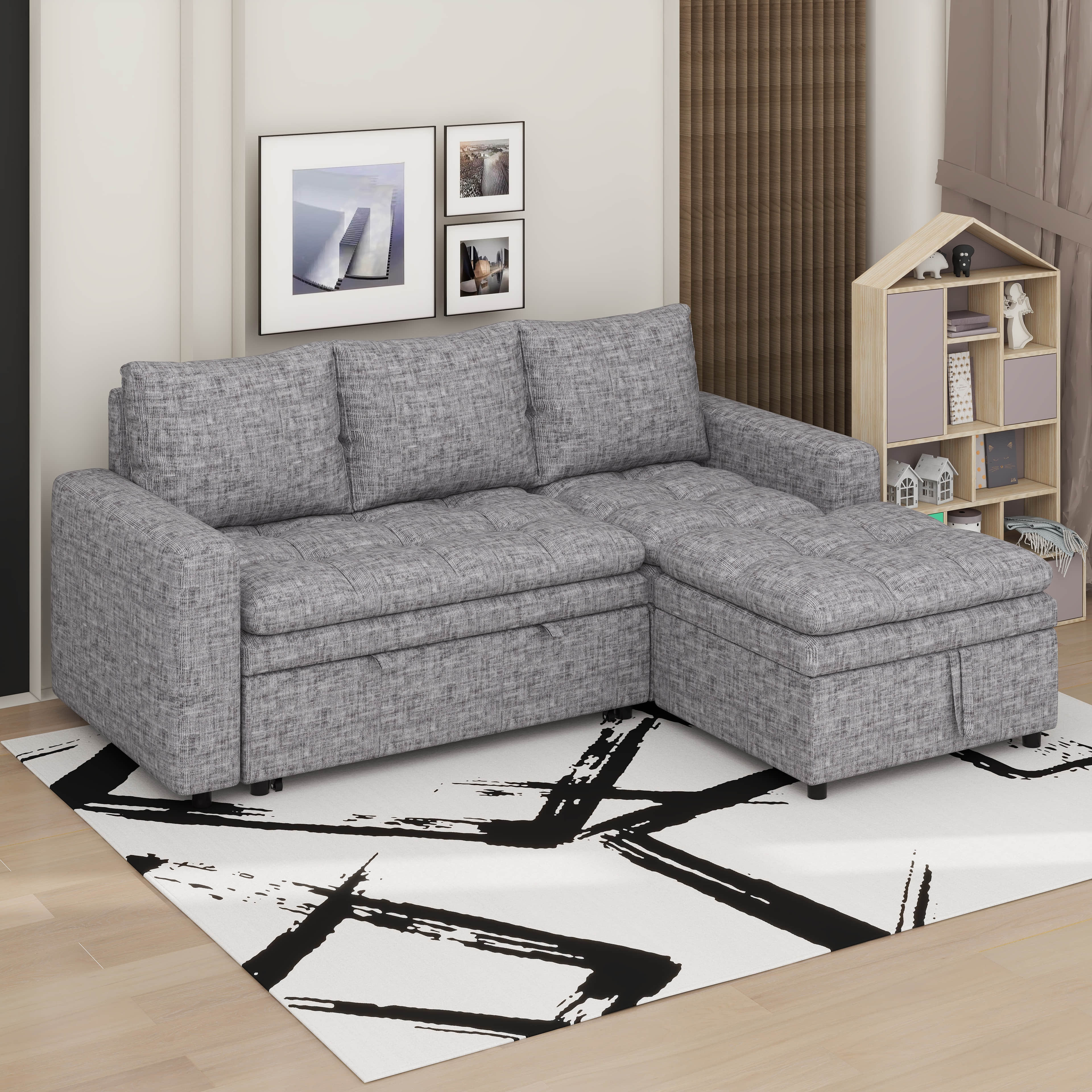 Latitude Run® Modular Sectional Sleeper Sofa With Pull Out Bed, Velvet ...