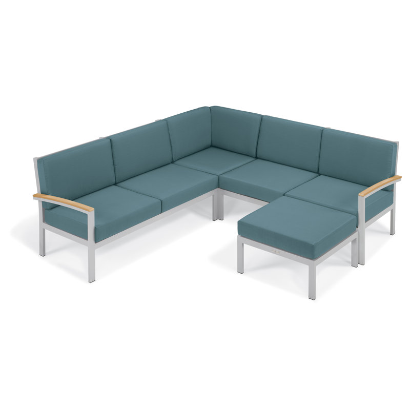 Travira Left Arm Facing Sectional Piece with Cushions, Ice Blue
