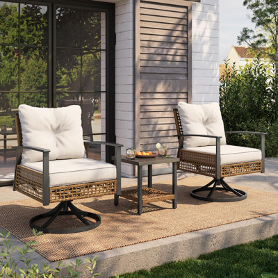  Home 3 Pieces Rocking Bistro Set, Wicker Patio Bistro Set With 2 Rocking Chairs And 1 Coffee Table, Outdoor Swivel Rocker Patio Chairs With Thickened Cushions