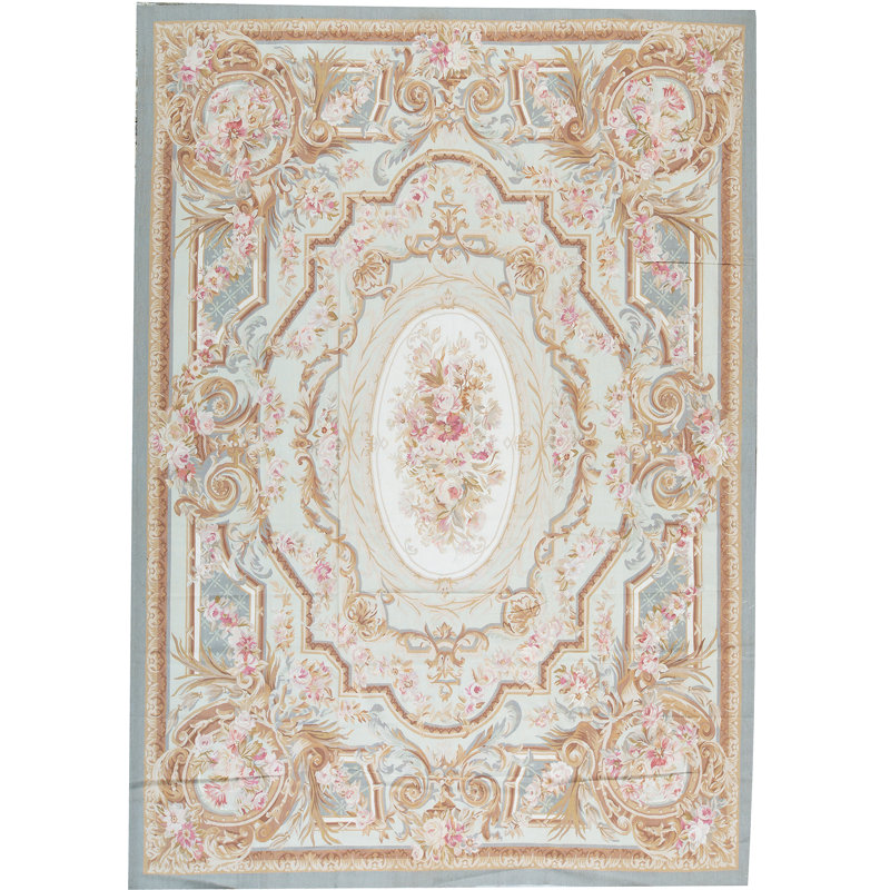 Hand-Knotted High-Quality Green and Beige Area Rug