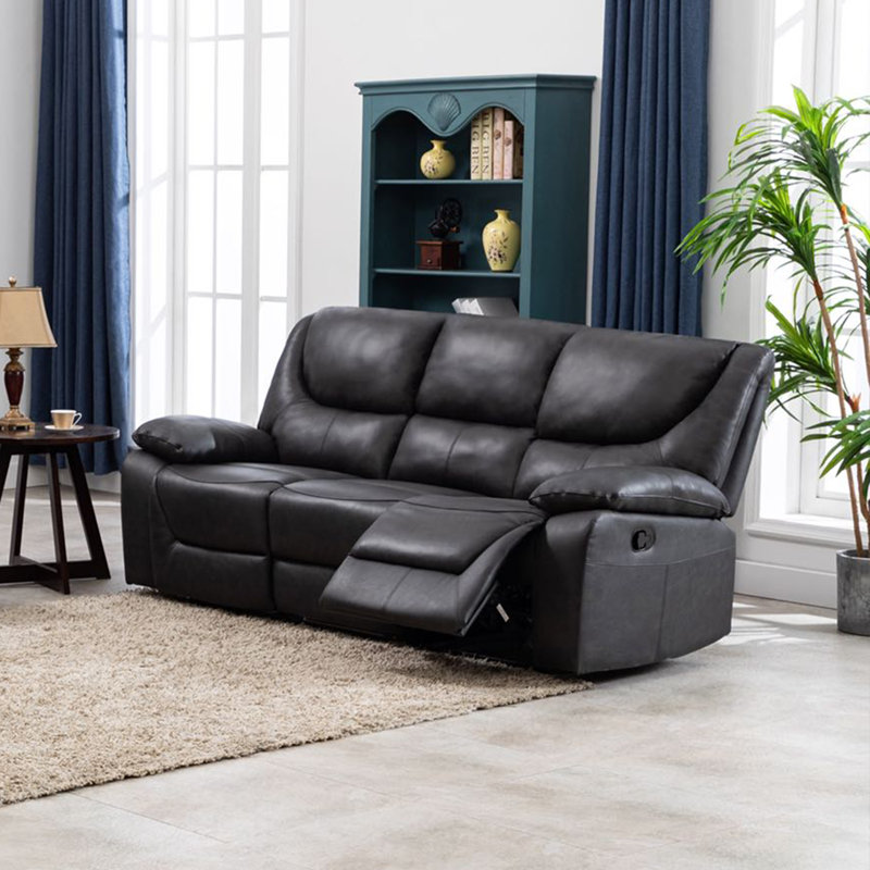 Canden Upholstered 81.5'' Reclining Sofa, Charcoal Leather Match