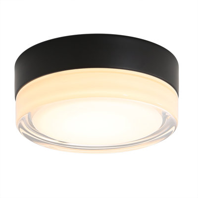 Compact 24W Flush Mount Ceiling Light With Sleek Black Glass Shade