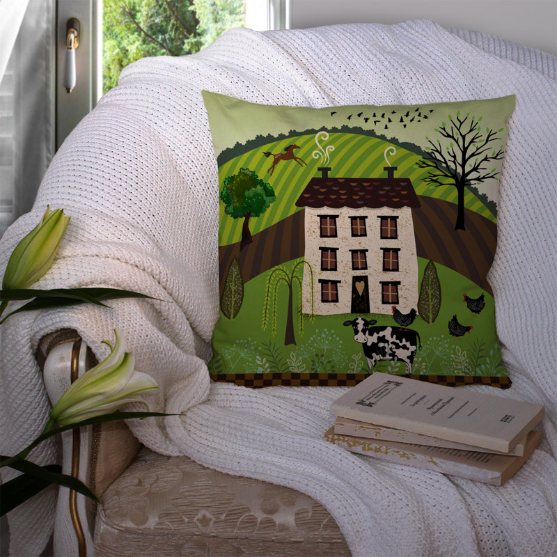 Coussin intérieur/extérieur folk art country house, 14 po x 14 po