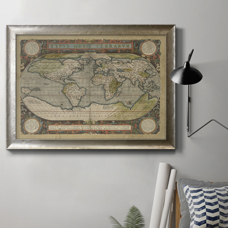 " Embellished Antique World Map ", 16" H x 20" W x 2.5" D