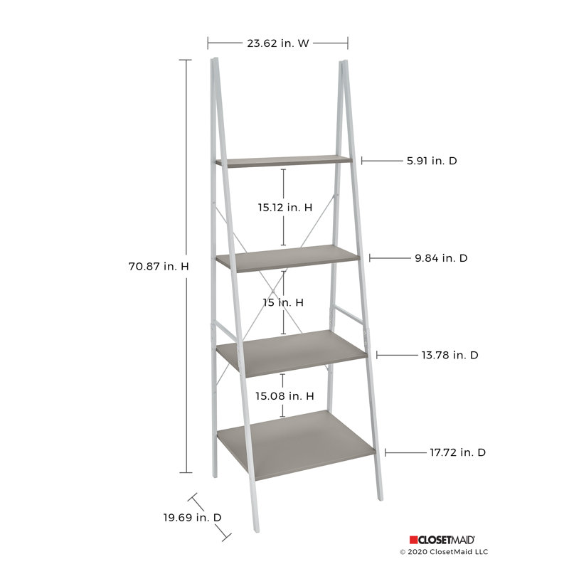 ClosetMaid Industrial 4-Tier Ladder Bookcase, Taupe/White