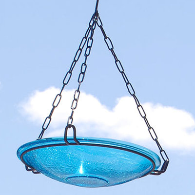 Crackle Glass Hanging Birdbath, 14-in