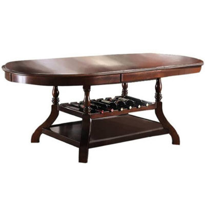 Bolingbrook 78 Inch Solid Wood Dining Table, Wine Rack, Leaf Extension, Cherry Brown