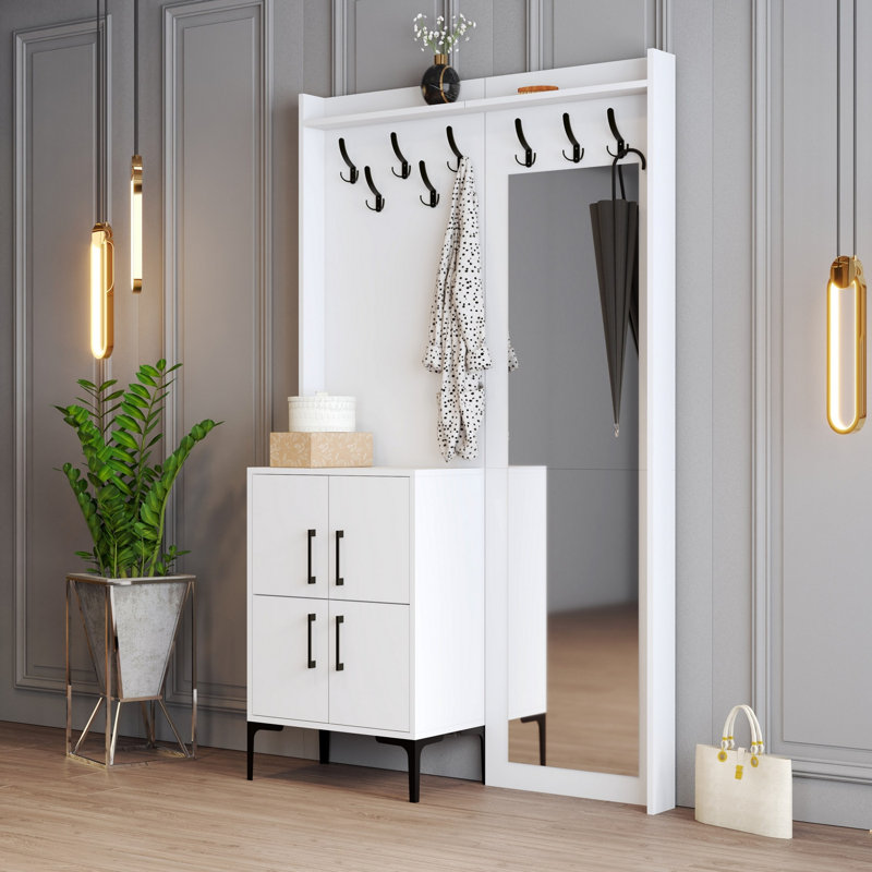 Arbre d'entrée Adila avec rangement pour chaussures, Blanc