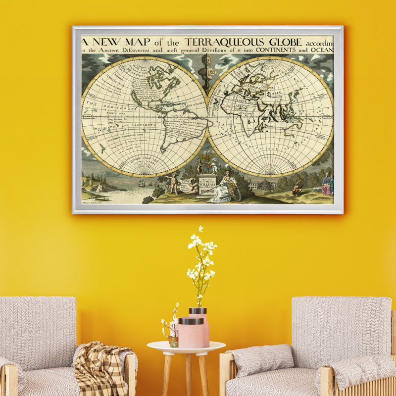 «A New Map of the», reproduction sur toile encadrée, Argent, H 22,5 po x l 30,5 po x P 1,5 po