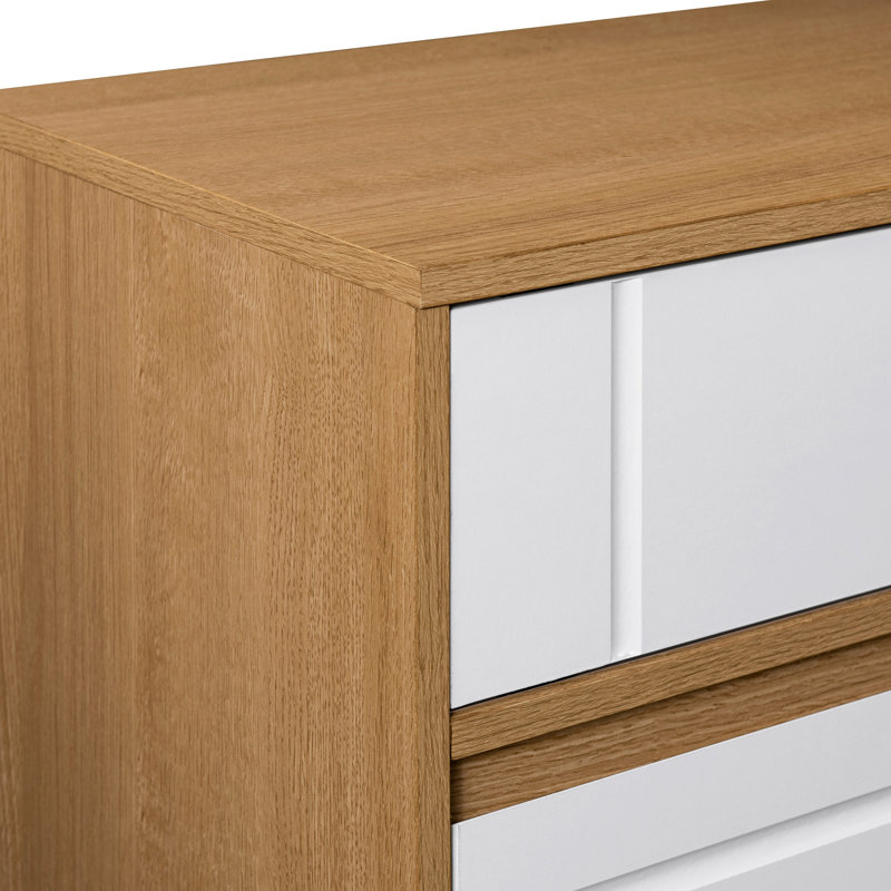 Buffet contemporain à portes détaillées avec rangement ouvert - Chêne côtier / massif, Marron clair