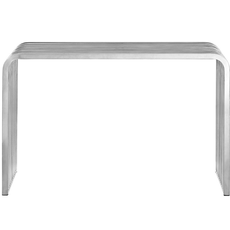 Polished Silver Stainless Steel Console Table with Seamless Design