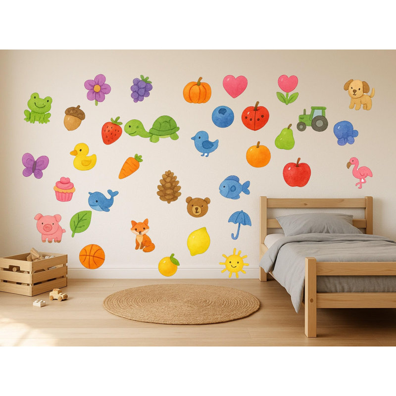 Learn Your Colours Wall Decals, Set of 35 Peel and Stick Nursery Wall Stickers, Satin Finish Removable Kids Room Wall Art, 20"W x 20"H (50 x 50 cm)