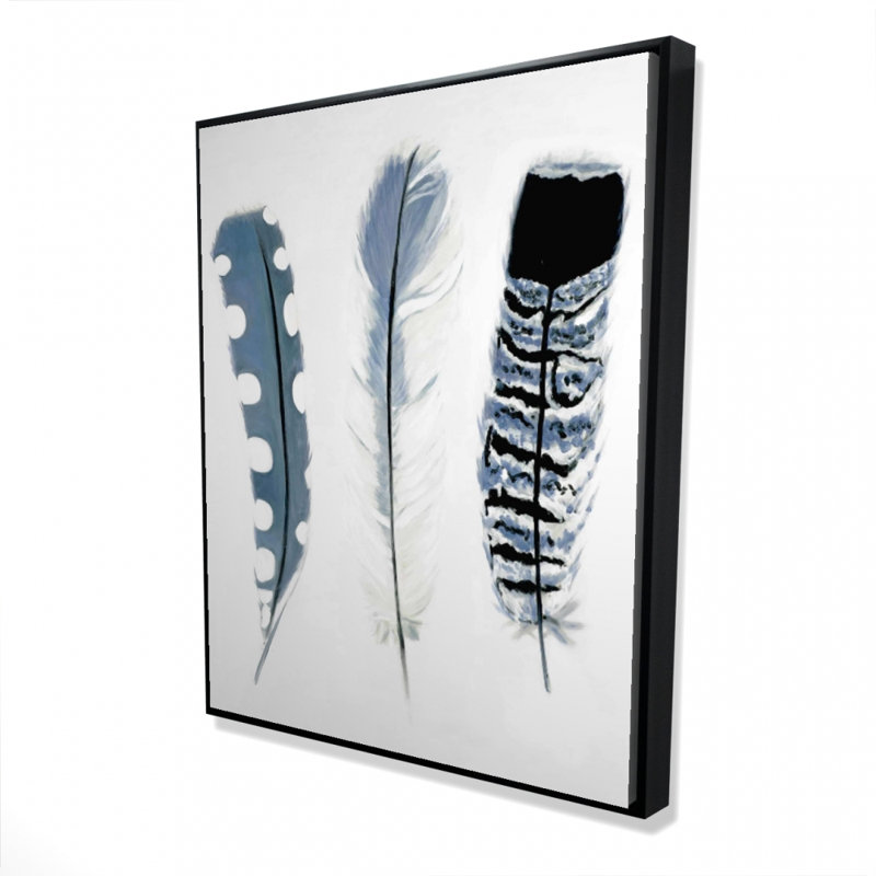 Plumes bleues délicates - Toile encadrée bohémienne