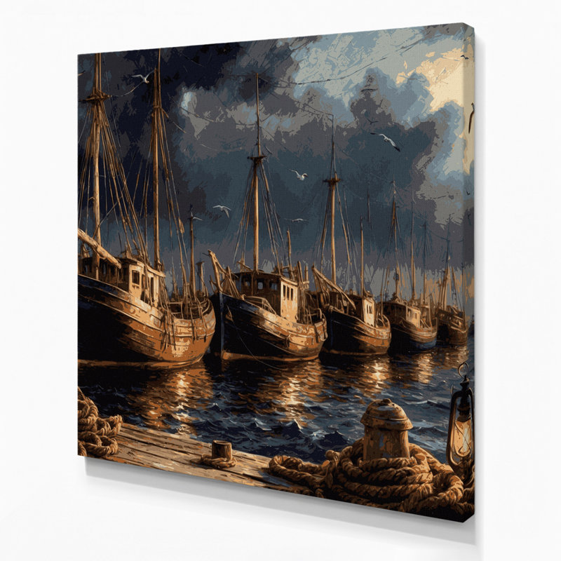 Art nautique noir sur toile, "Nautical Harbor Scenes", H 12 po x l 12 po