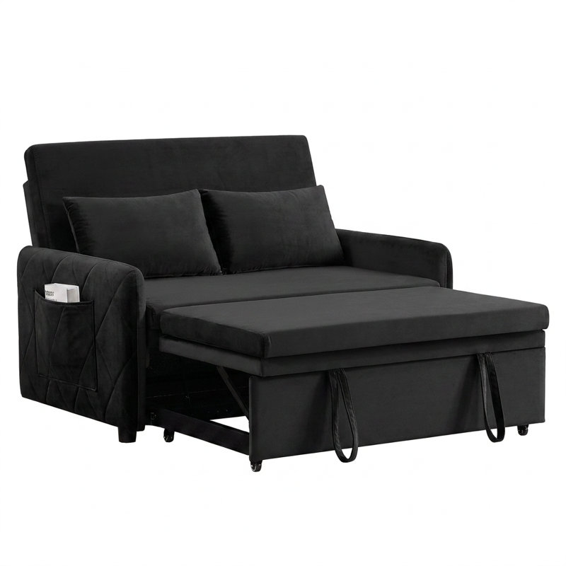 Canapé-lit convertible de 130 cm avec dossier réglable en 5 positions et lit gigogne, Noir