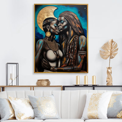 Portrait de la reine et du roi d'Afrique amoureux, reproduction d'art sur toile