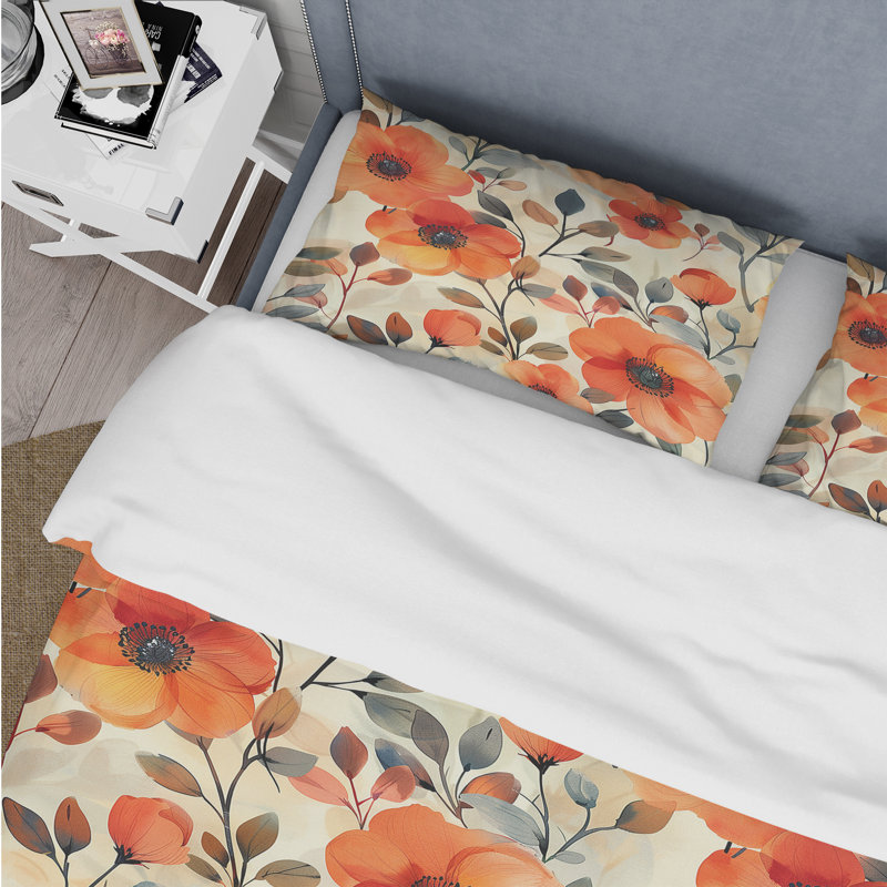 Ensemble de housse de couette Red Beige Floral Retro Harmony I - Floral Retro