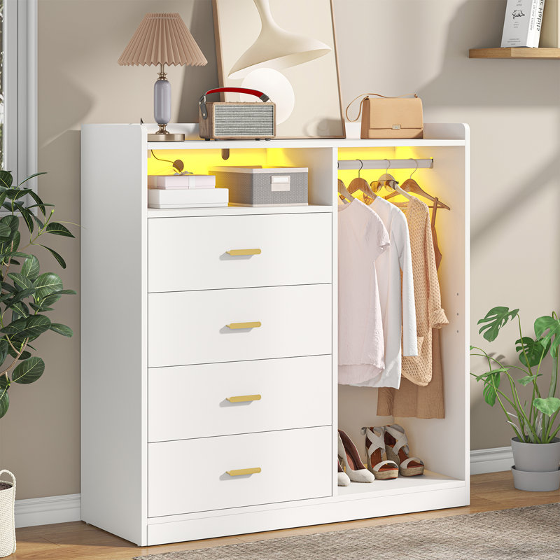 Commode 4 tiroirs avec lumières DEL et support à vêtements Hajun